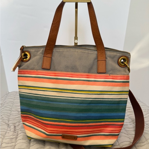 Fossil Striped Tote Bag Purse - Picture 1 of 16
